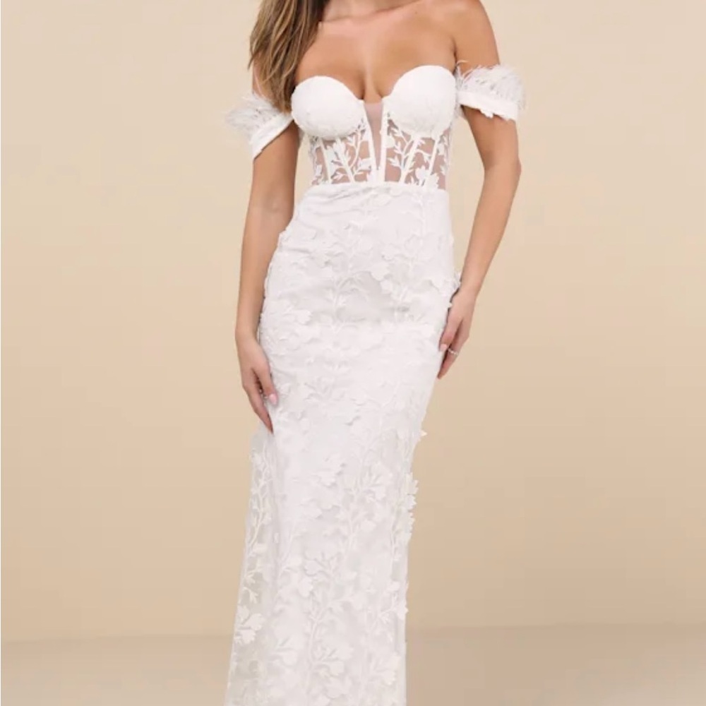 Lulu's Off-Shoulder White Floral Wedding Gown